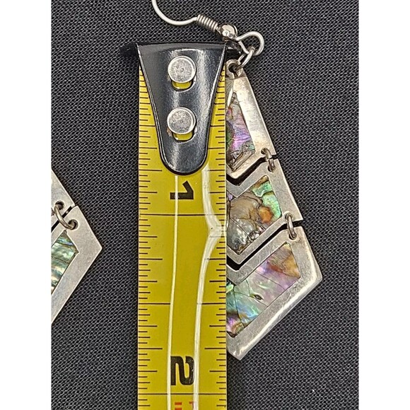 Mexico 925 Silver Abalone Shell Inlay Dangle Drop Vtg Earrings, Different Sizes - Picture 6 of 9